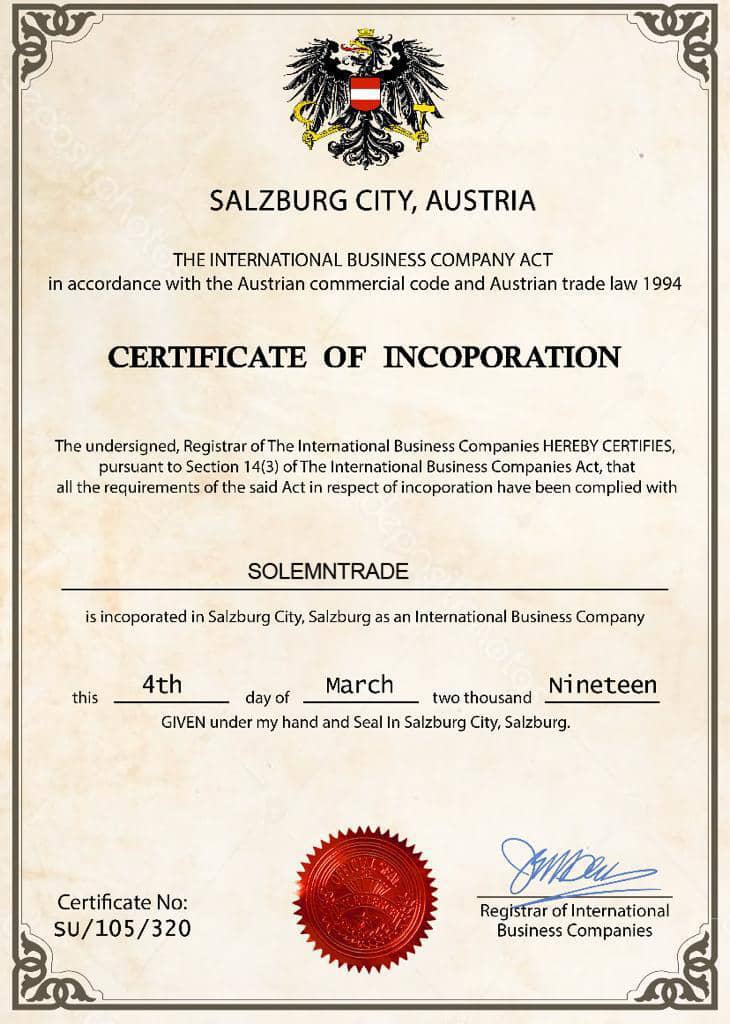 Solemntrade certificate